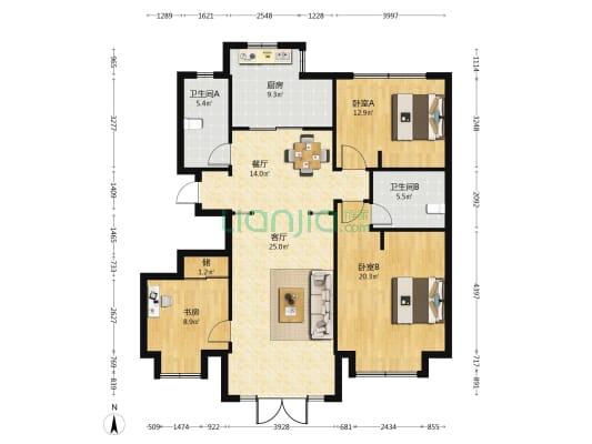 锦茂商住楼 3室2厅2卫 120平方