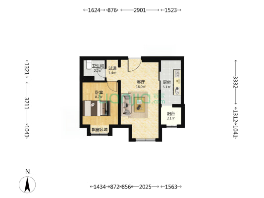康营家园四期D区 1室1厅1卫 58平方