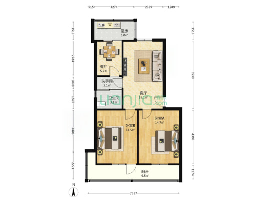司法厅建工路家属院 2室2厅2卫 83平方