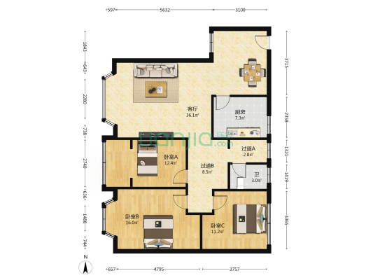 瑞丰苑 3室1厅1卫 116平方