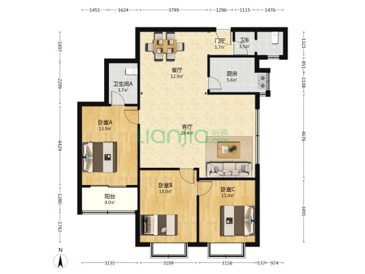 省建设厅 3室2厅2卫 120平方