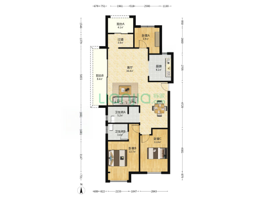 未来公元一号院 3室1厅2卫 129平方