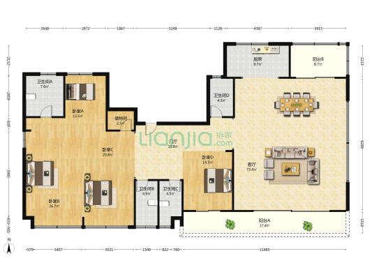 紫城峰荟里 4室1厅4卫 288平方