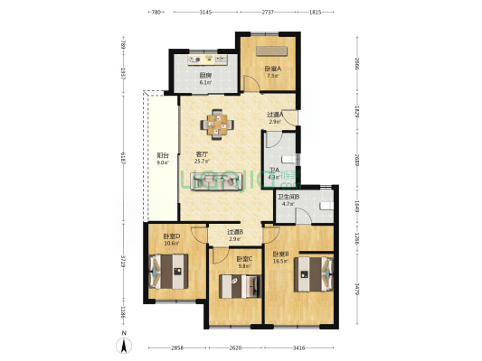 观奥宸府 4室1厅2卫 132平方