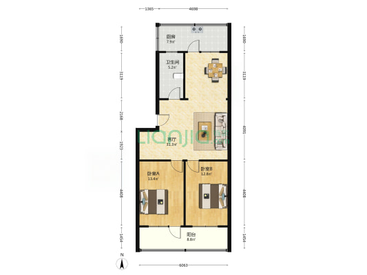 济南维尔康食品有限公司宿舍 2室1厅1卫 96平方