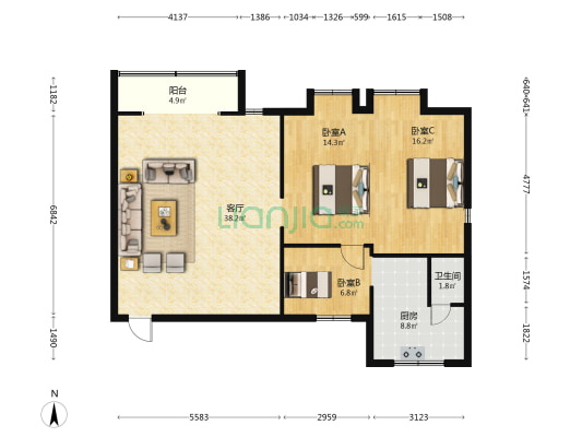 琴浦新苑 3室1厅1卫 120平方