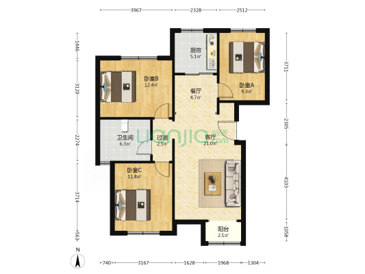 润泽新苑 3室2厅1卫 101平方