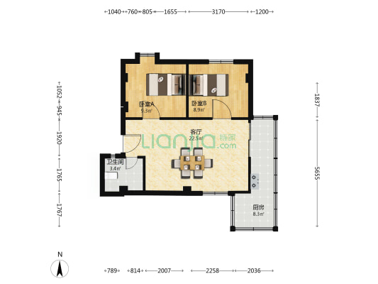 蒙城路112号 2室1厅1卫 59平方