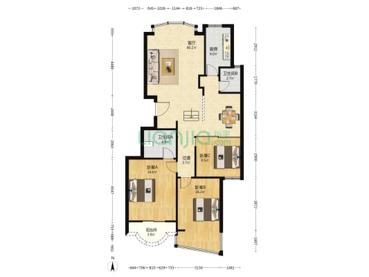 四季阳光花城 3室1厅2卫 128平方