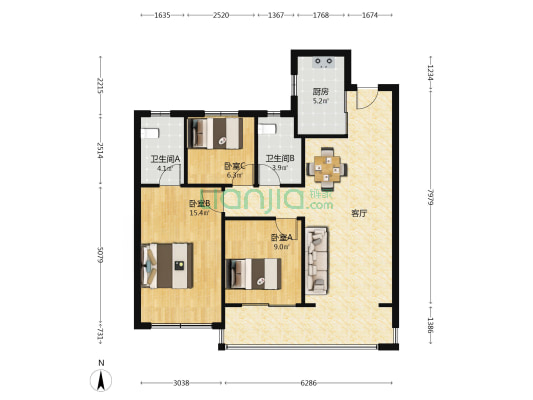苏州璟萃雅园 3室1厅2卫 106平方