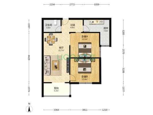 阳光雅居 2室1厅1卫 96平方