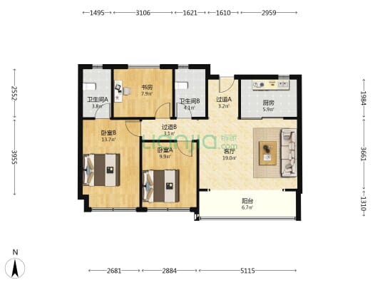 锦上云澜 3室1厅2卫 99平方