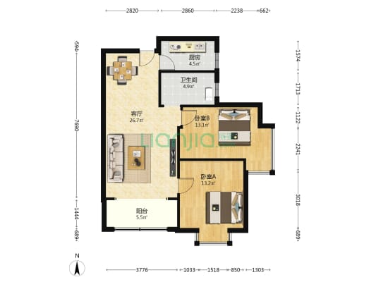 麓枫和苑 2室1厅1卫 80平方