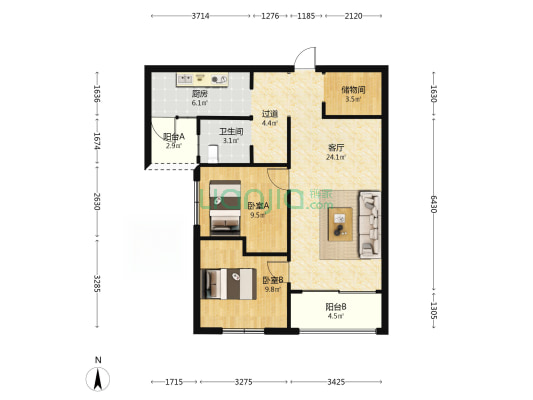抱龙学府 2室1厅1卫 90平方