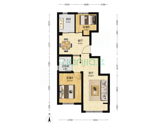 樱花北街17号院 2室2厅1卫 80平方