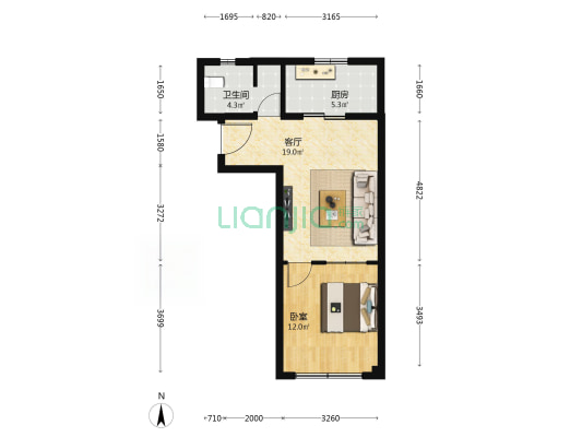 樱花北街7号院 1室1厅1卫 59平方