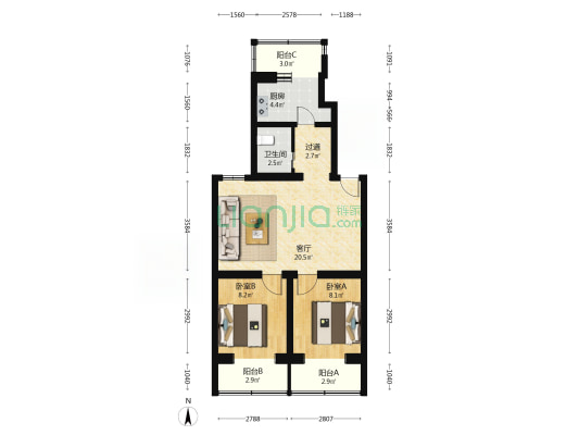 改水办 2室1厅1卫 78平方