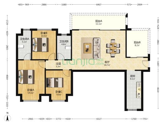 中铁尚和锦城观云 3室1厅2卫 131平方