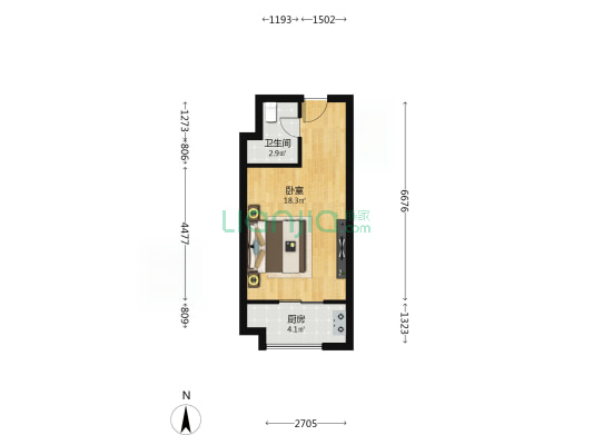 华南城华誉公寓 1室0厅1卫 38平方