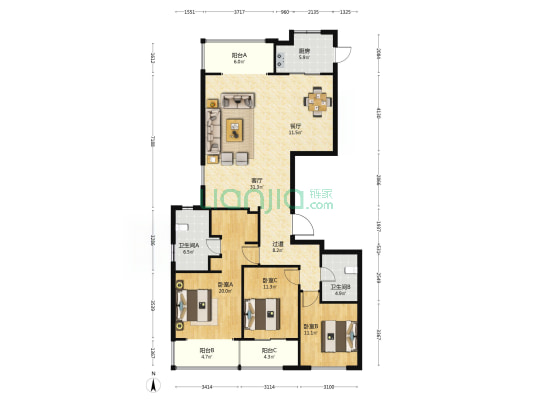 泰禾金府大院 3室2厅2卫 175平方