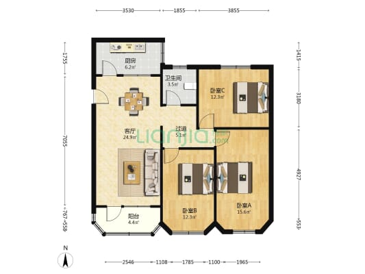 鹅岭南路30号 3室1厅1卫 96平方