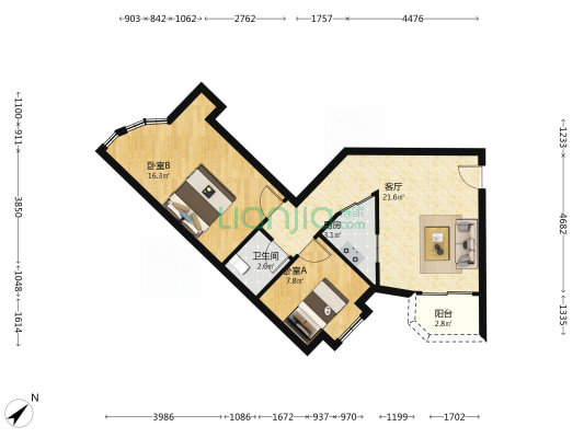 岭兜小区中区 2室1厅1卫 67平方