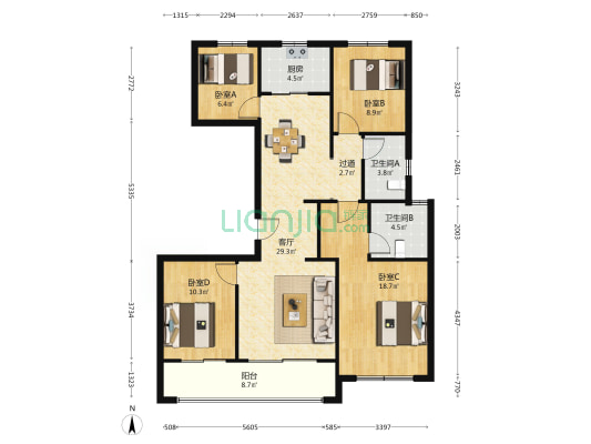 世茂风颂府 4室1厅2卫 130平方
