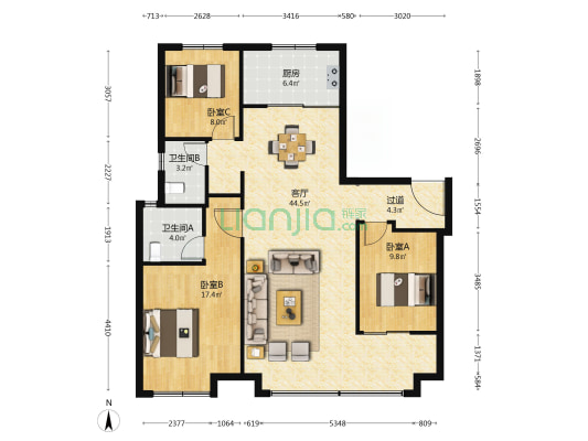市中万科城臻山园 3室1厅2卫 126平方