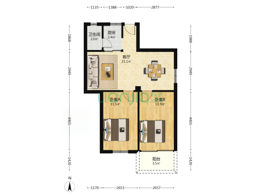 东海北路 2室1厅1卫 67平方