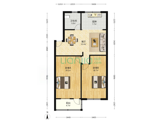 新东西路新世纪商城 2室1厅1卫 93平方