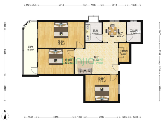 柴林头71-74号 3室2厅1卫 109平方