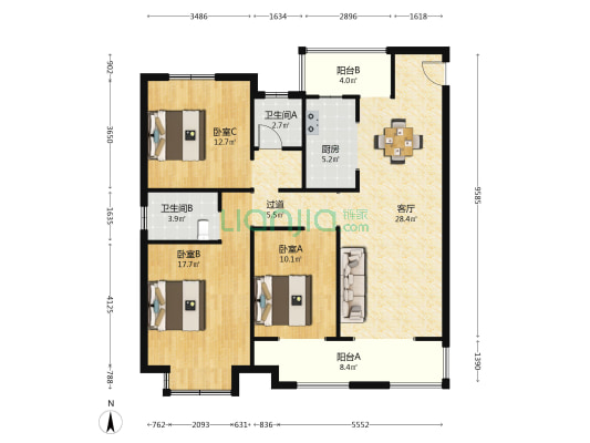 伊顿蓝庭 3室1厅2卫 135平方