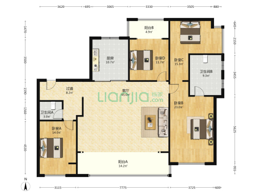 海龙·昊坤苑 4室1厅2卫 195平方