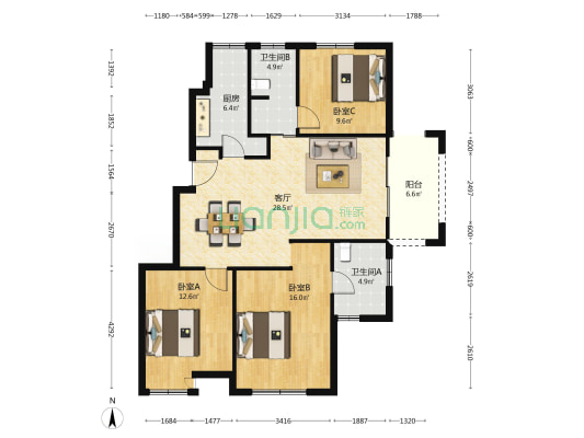 上海悦公馆 3室1厅2卫 175平方