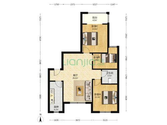 天伦湾一期   毛坯三居   诚意出售。-户型图