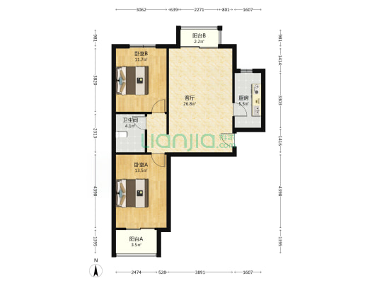 房源户型方正   采光全天   交通便利-户型图