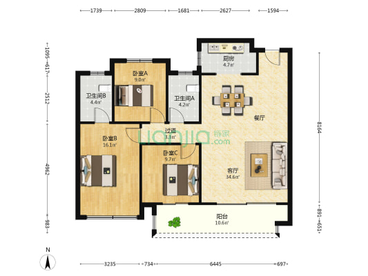 奥山国香樾里 3室1厅2卫 119平方