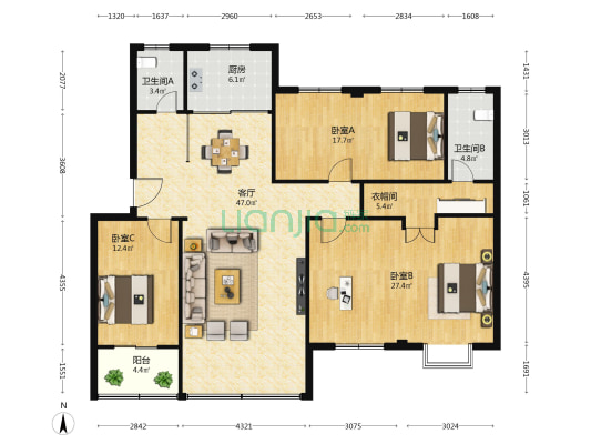 伏泉小区 3室1厅2卫 150平方