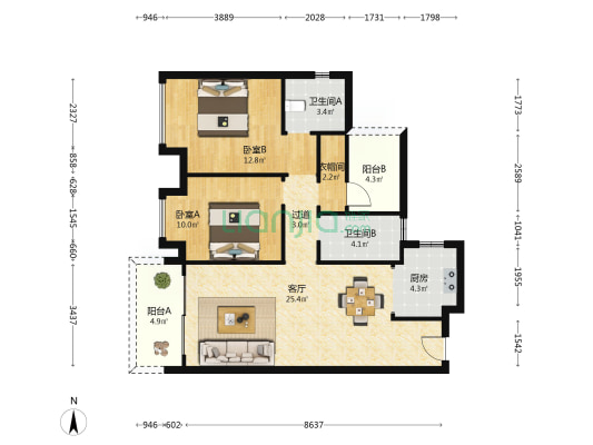 海伦堡玖悦云府 2室1厅2卫 94平方