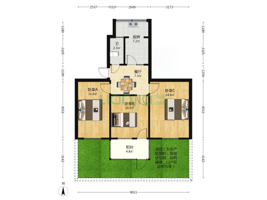 东三街16号院 3室1厅1卫 69平方