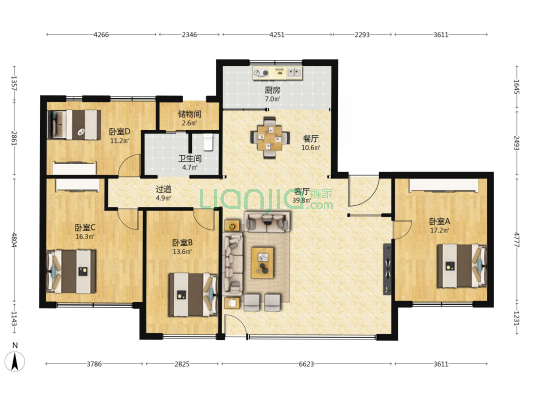 中欧青特滨湖国际 4室2厅1卫 160平方