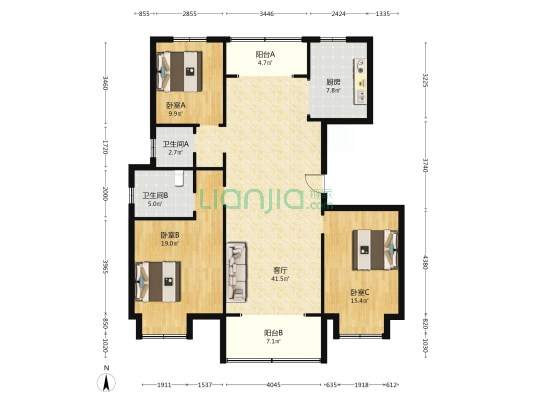 山东健康生态城 3室1厅2卫 147平方
