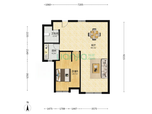 海邦花园 1室1厅1卫 93平方