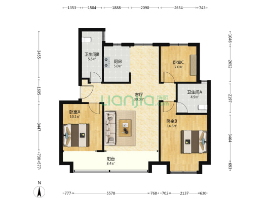 中康·清照蘭庭 3室1厅2卫 131平方