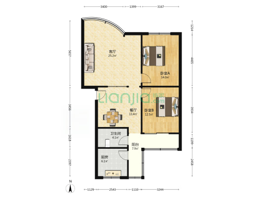 金龙苑小区 2室2厅1卫 94平方