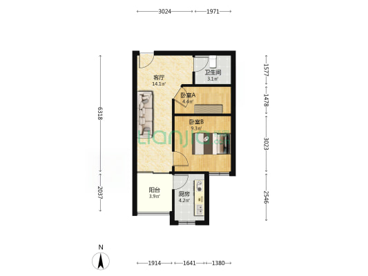 维佳·关山郡 2室1厅1卫 56平方