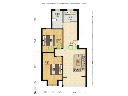 南漪路八十五号院 2室1厅1卫 80平方