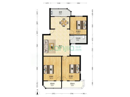建设西路202弄 3室1厅1卫 105平方