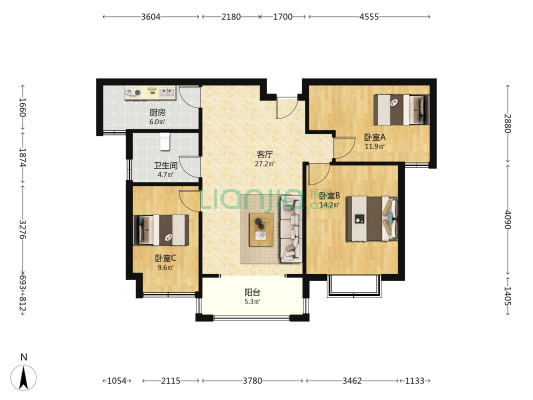 安居九期西区 3室1厅1卫 114平方