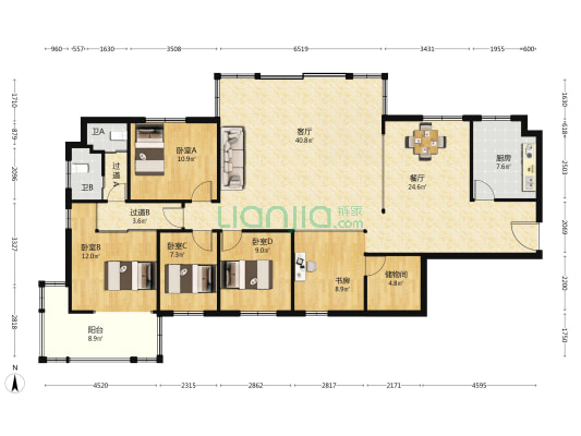 丽都大厦 5室2厅2卫 189平方